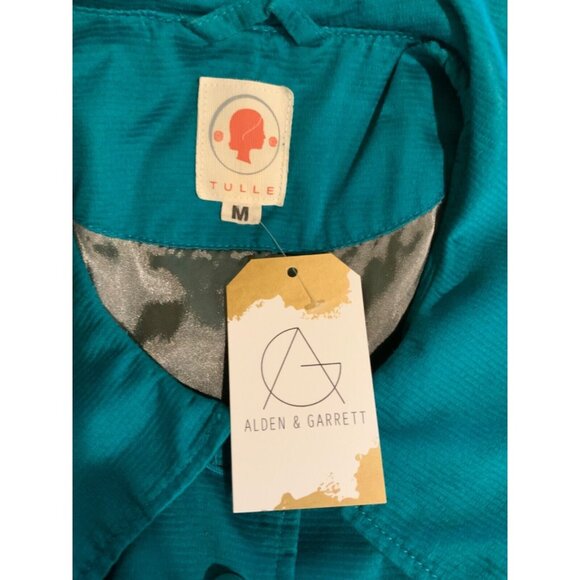 Tulle Anthropologie Teal Blue Oversized Collar Jacket, Size M - Picture 6 of 6